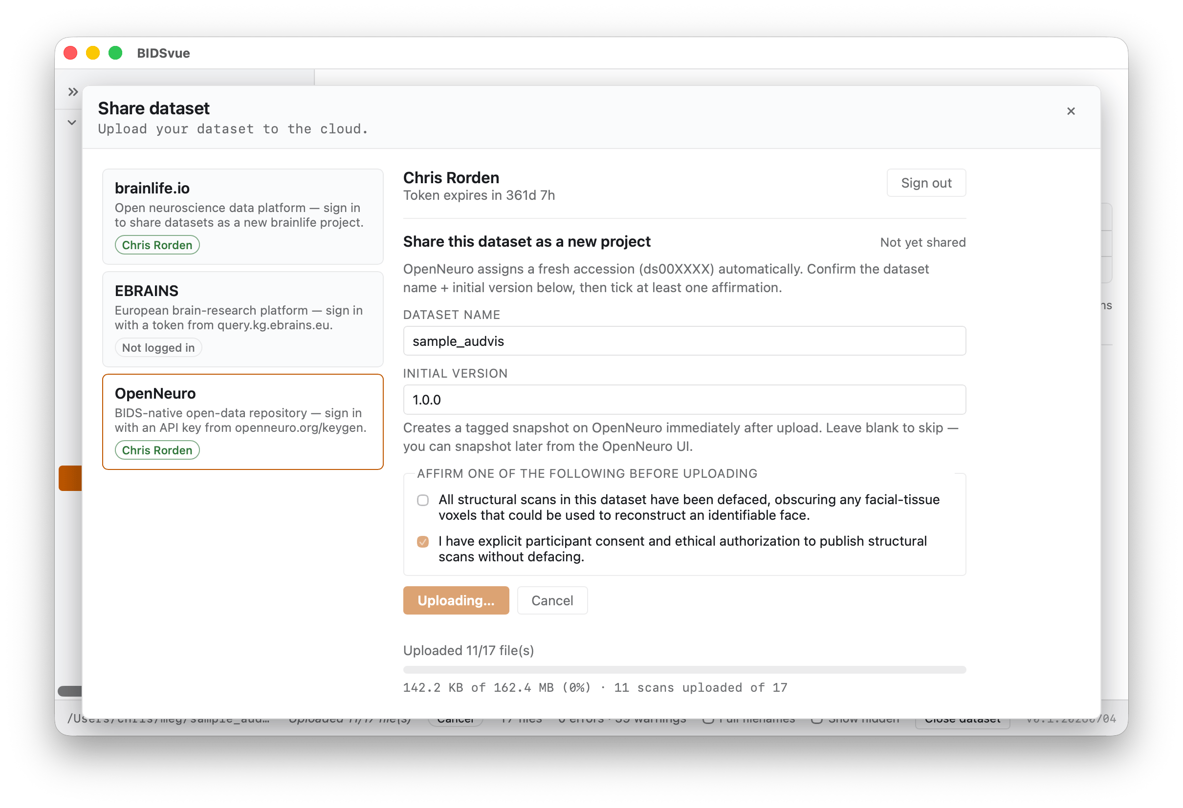 Sharing the finished dataset to OpenNeuro.