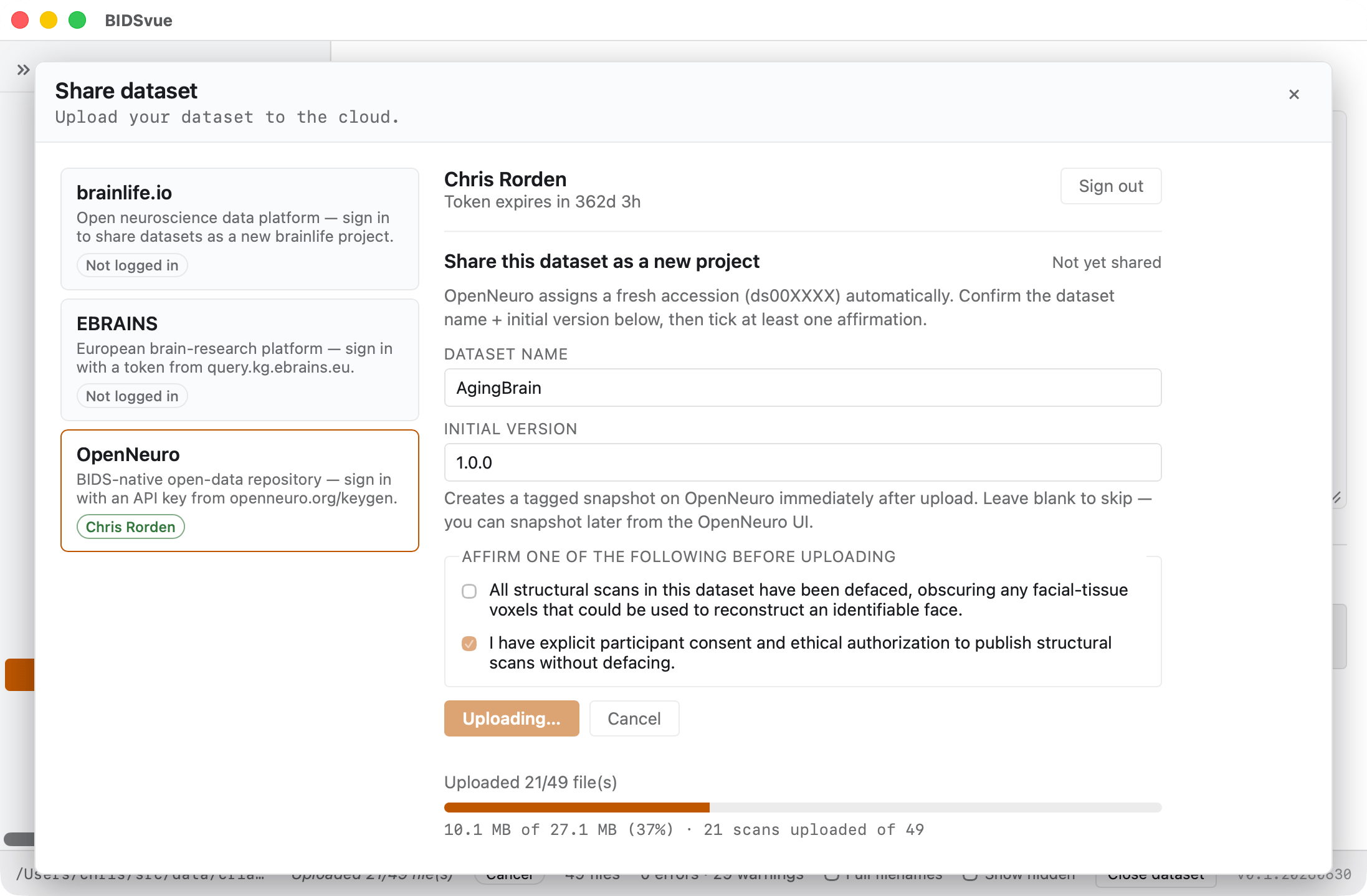 Sharing the finished dataset to OpenNeuro.